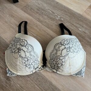 Victorias Secret Dream Angels push up bra white black lace 34DD bling rhinestone